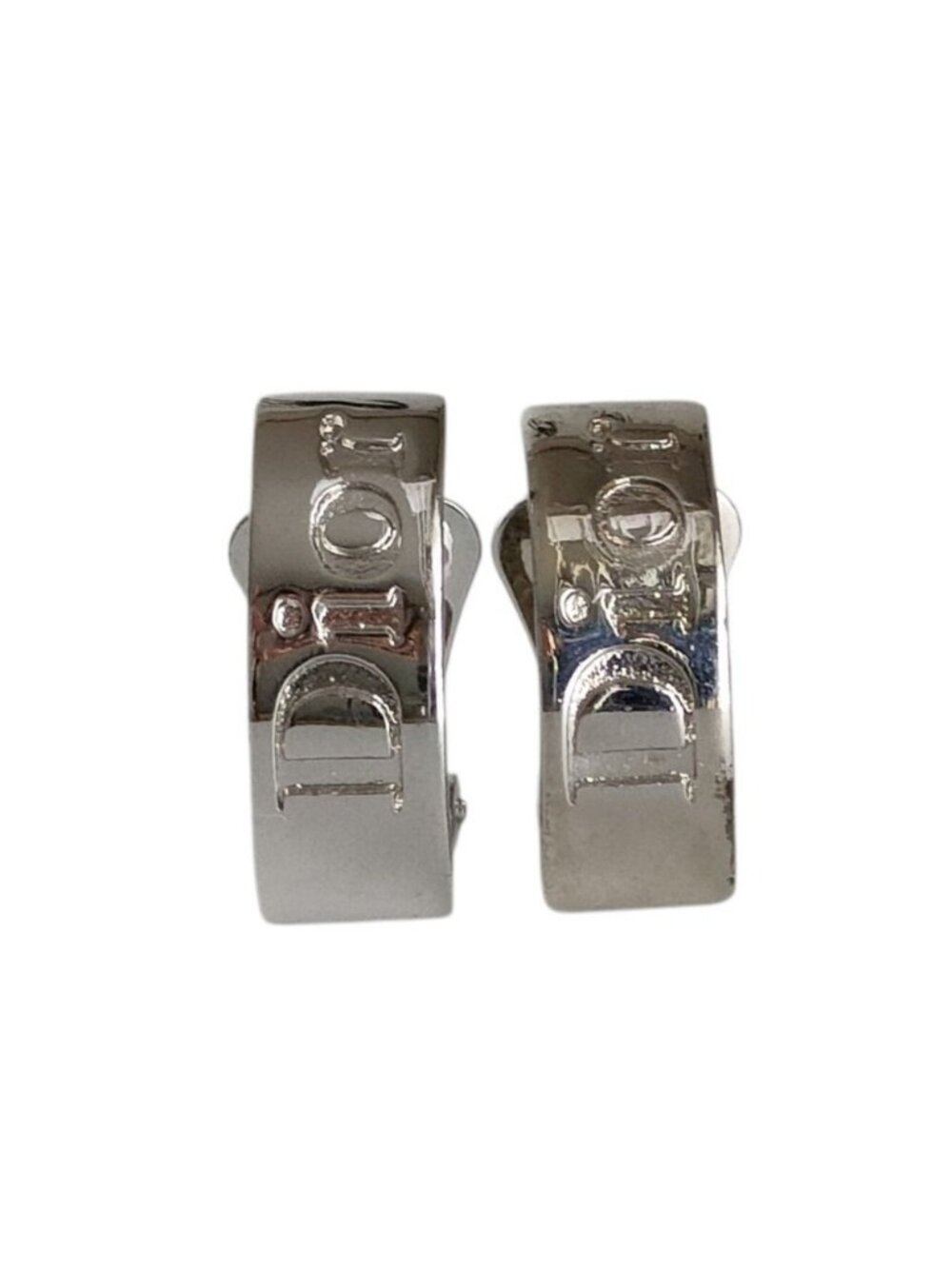 Dior Vintage Logo Clip Earrings Silver Colored